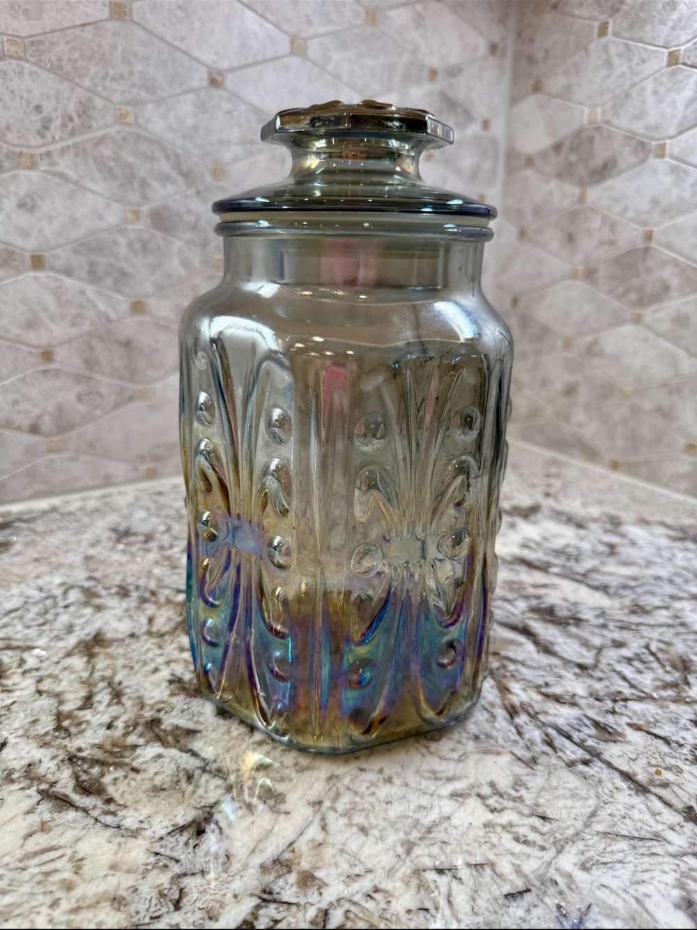 Iridescent Glass Decorative Canister - Carnival Glass - Federal Glass